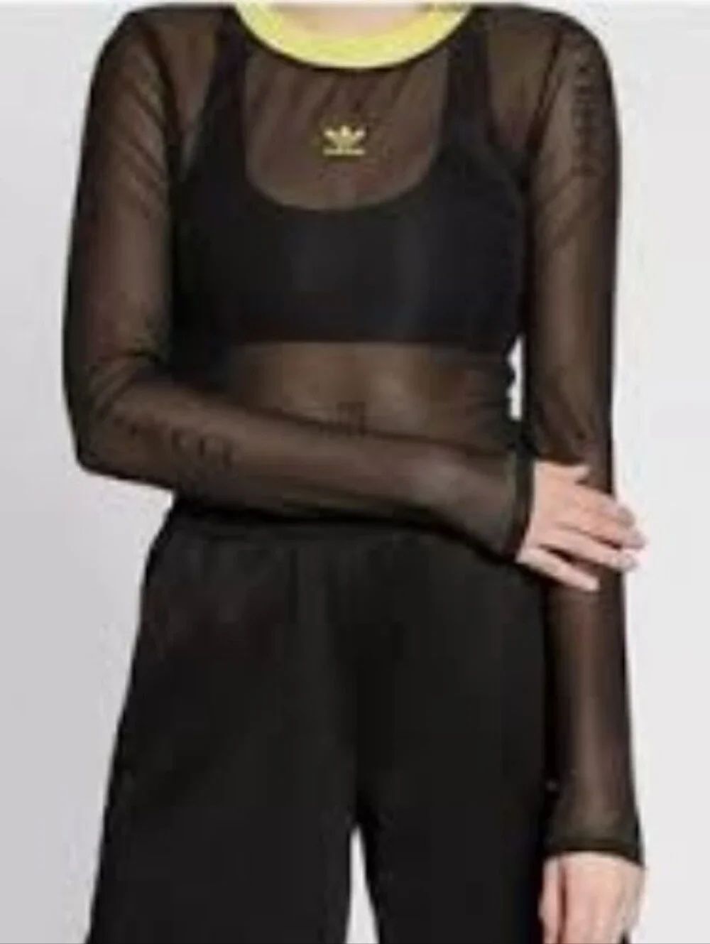 adidas X Fiorucci Collab Black Sheer Long-Sleeve  Top Size 2XS